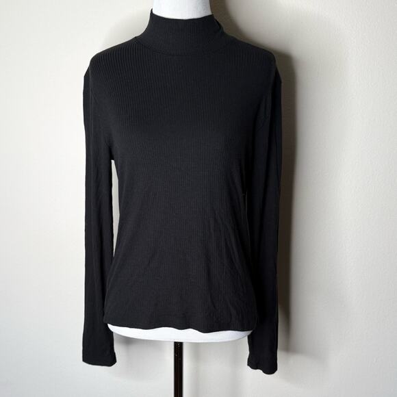 Abercrombie Black Rib Mock Neck Long Sleeve Top - Picture 1 of 6